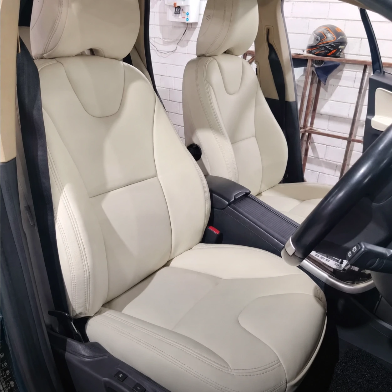 Cream front seats in a Volvo