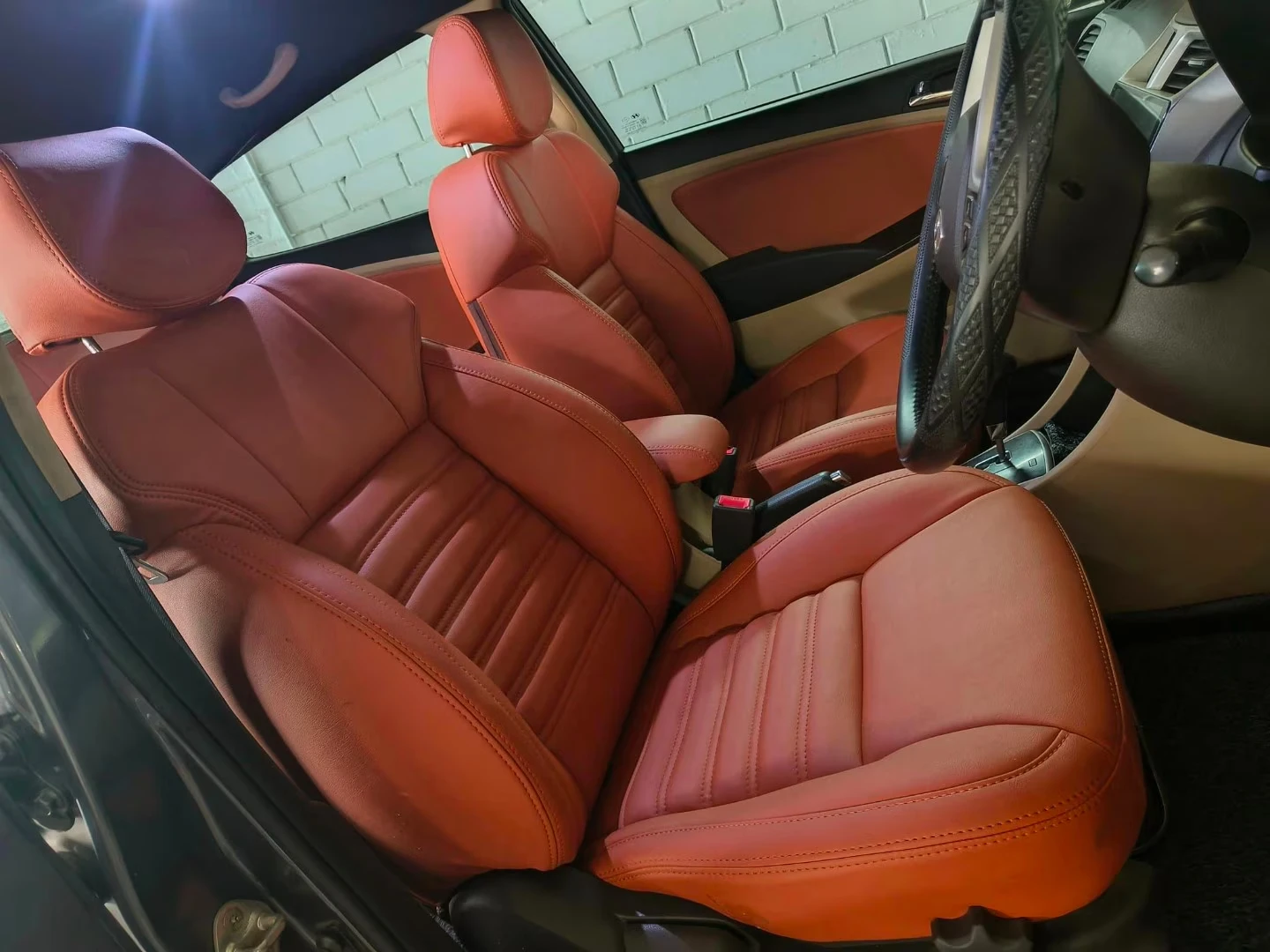 Red custom front seat upholstery